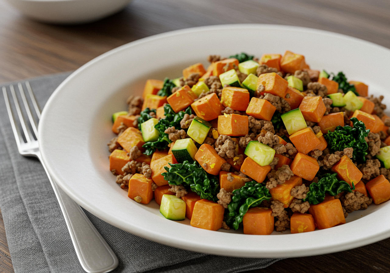 Herbed Lamb and Sweet Potato Hash