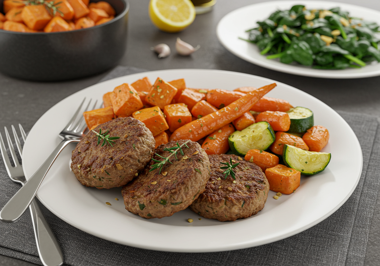 Herbed Lamb Patties with Roasted Root Vegetables