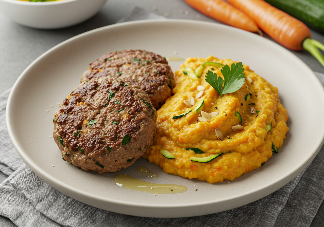 Herbed Lamb Patties with Zucchini-Carrot Mash
