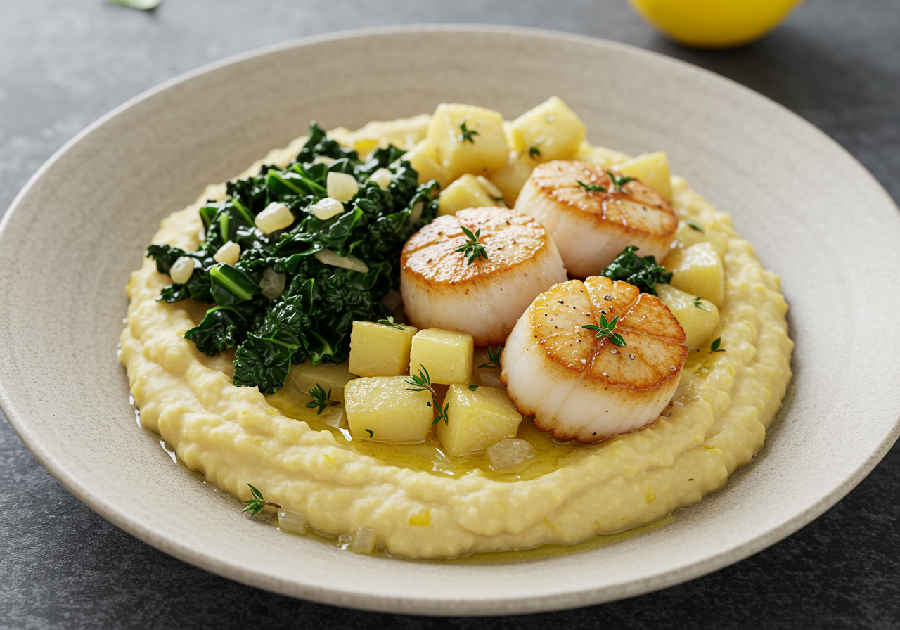 Pan-Seared Scallops with Creamy Parsnip & Celeriac Mash