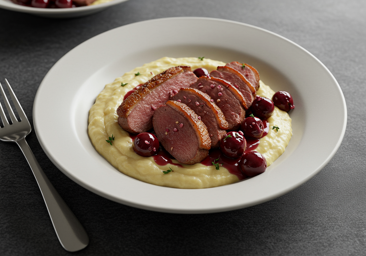 Seared Duck Breast with Cherry-Ginger Sauce & Parsnip Purée