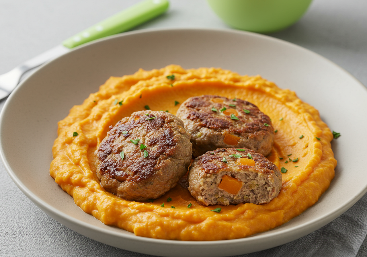 Soft Lamb & Apricot Patties with Sweet Potato Mash