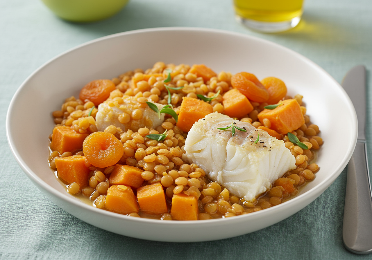 Sunshine Cod, Lentil & Apricot Stew