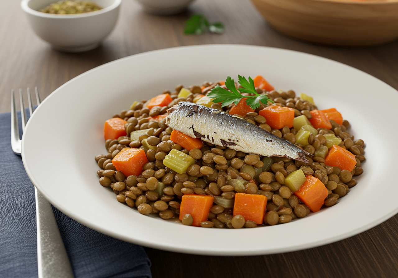 Hearty Lentil and Sardine Stew with Root Vegetables