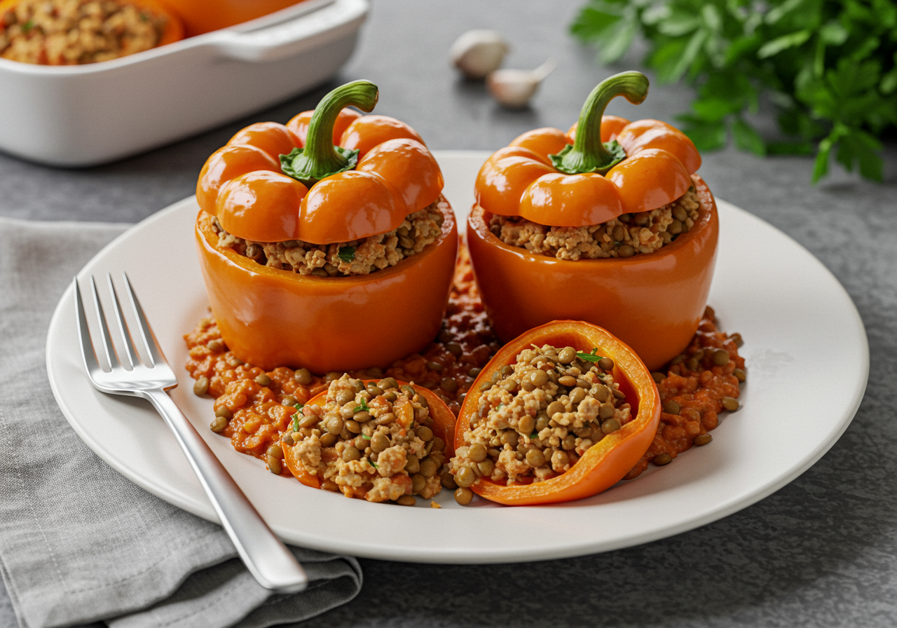 Mediterranean Turkey & Lentil Stuffed Peppers