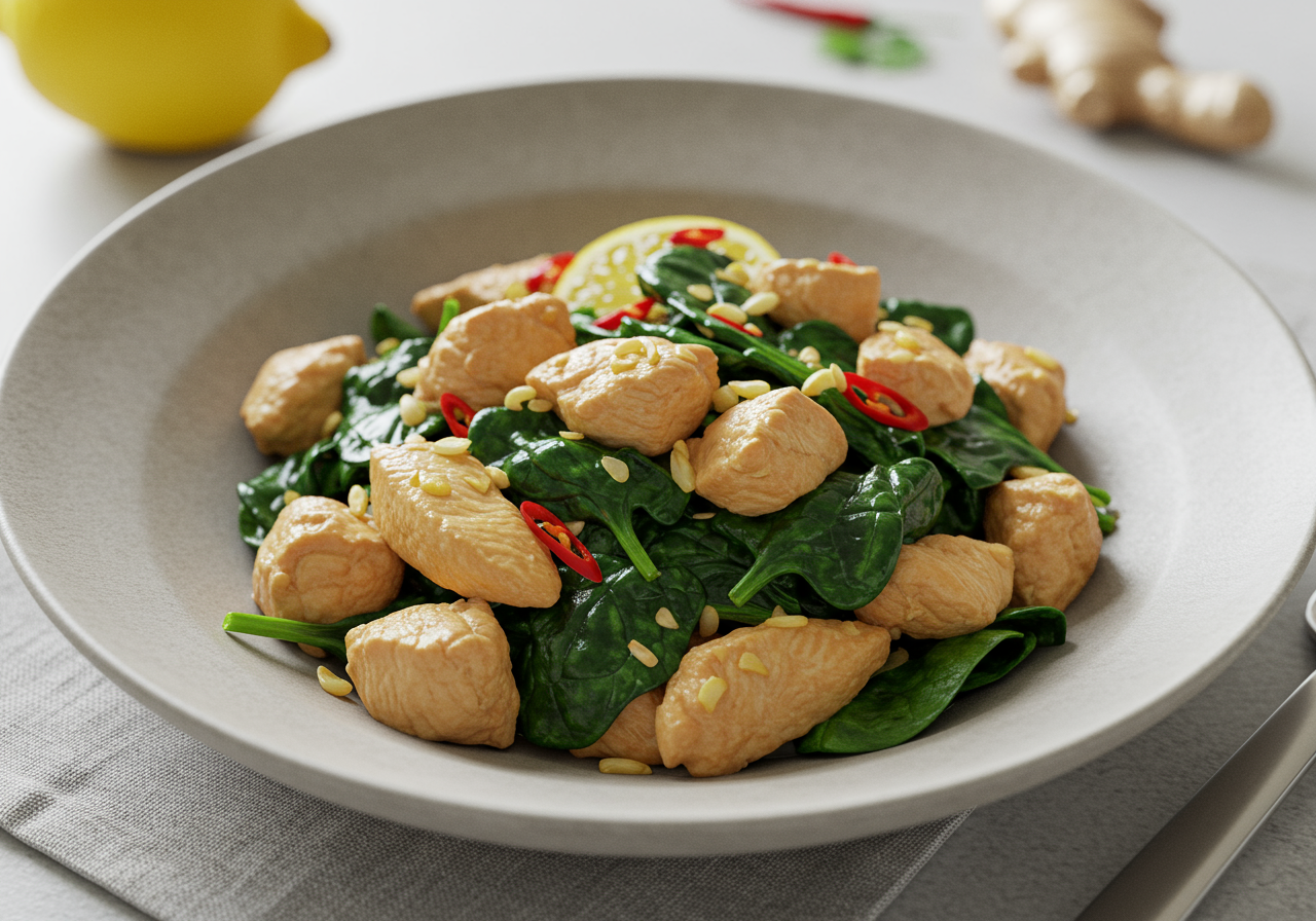 Thai-Style Ginger-Lemon Chicken with Spinach