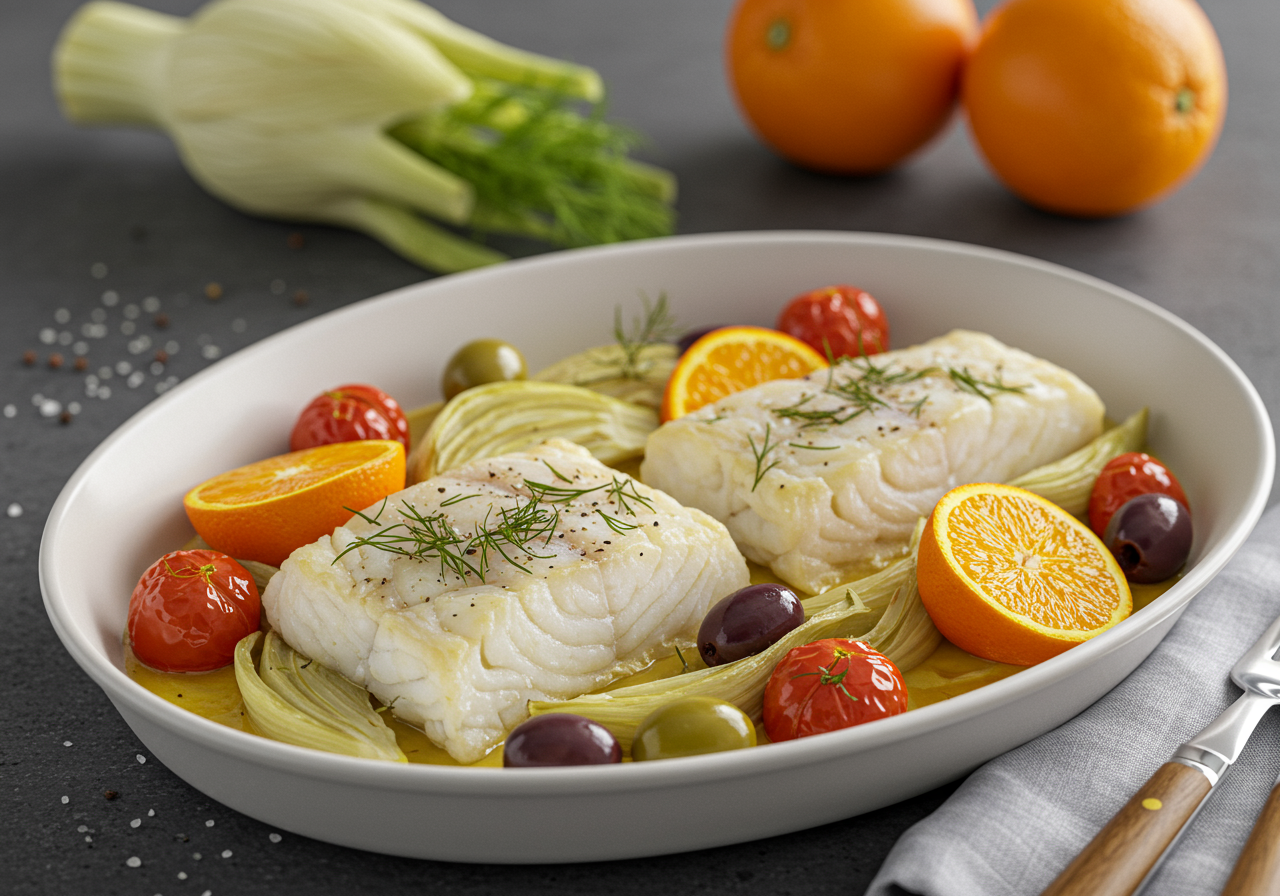 Mediterranean Baked Cod with Fennel and Orange