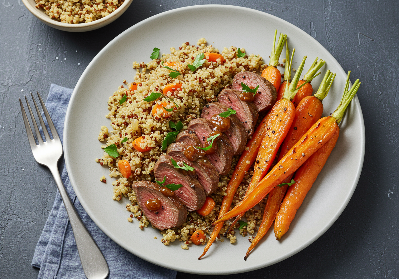 Moroccan Spiced Lamb with Quinoa & Roasted Carrots