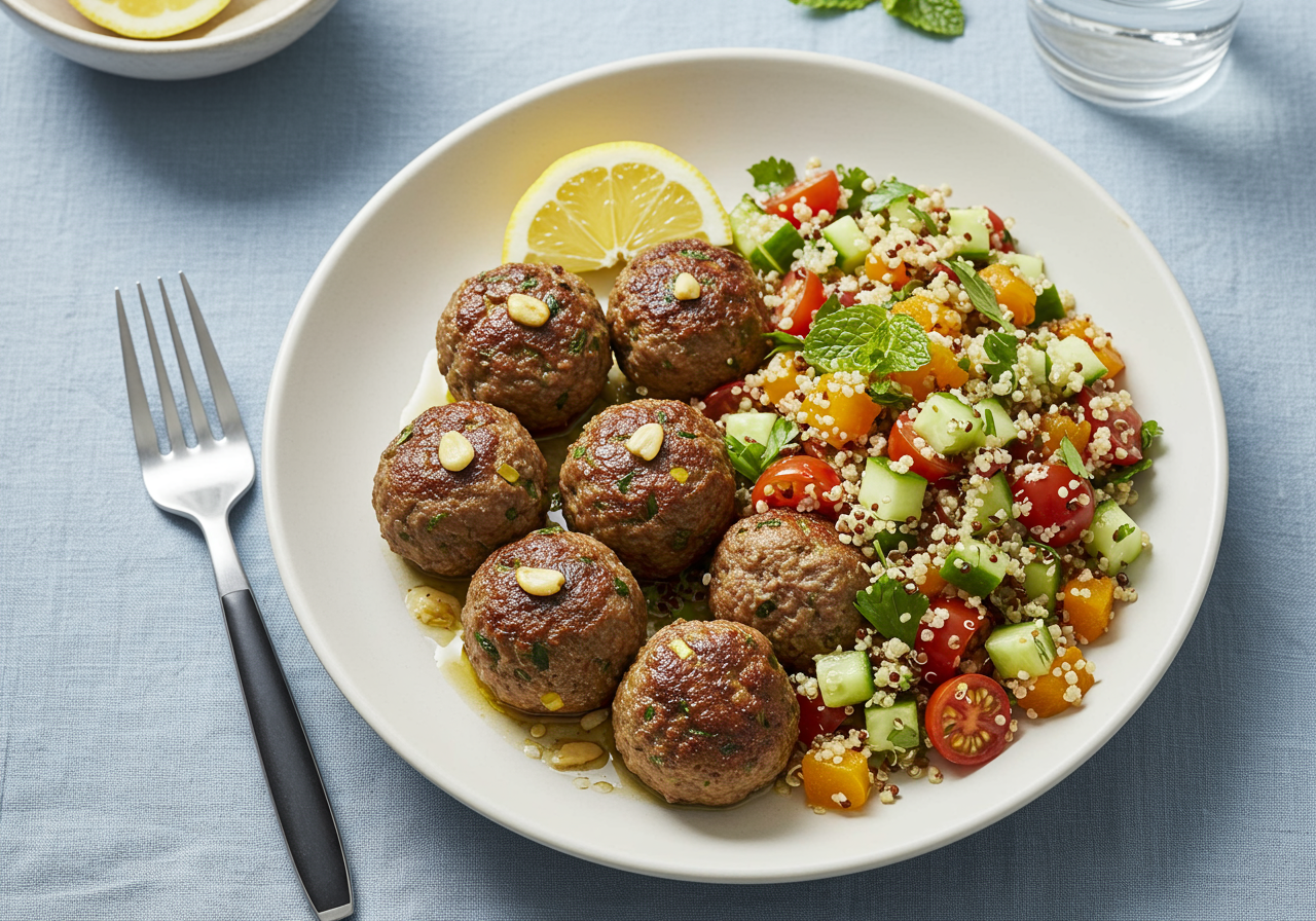 Moroccan-Spiced Lamb Meatballs with Quinoa-Apricot Tabbouleh