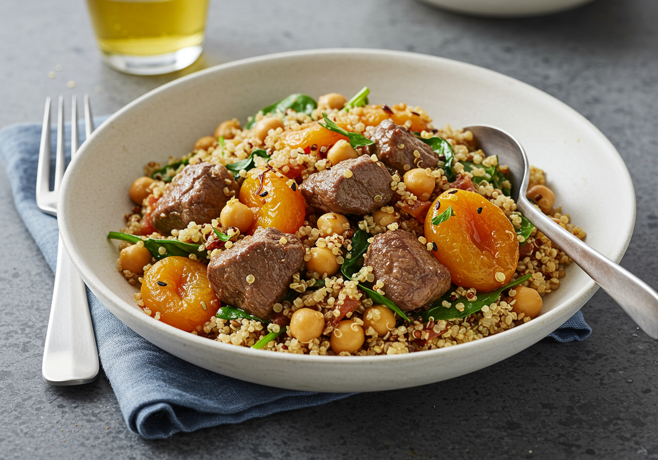 Moroccan-Spiced Lamb with Apricot & Chickpea Quinoa