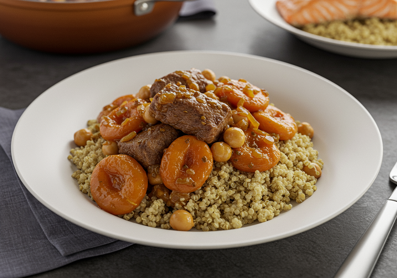 Spiced Lamb and Apricot Tagine with Herbed Quinoa