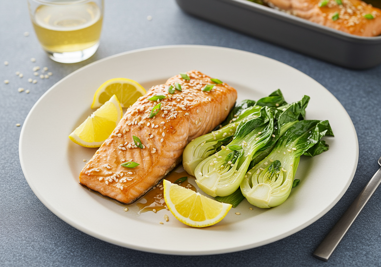 Miso-Sesame Salmon with Sautéed Bok Choy