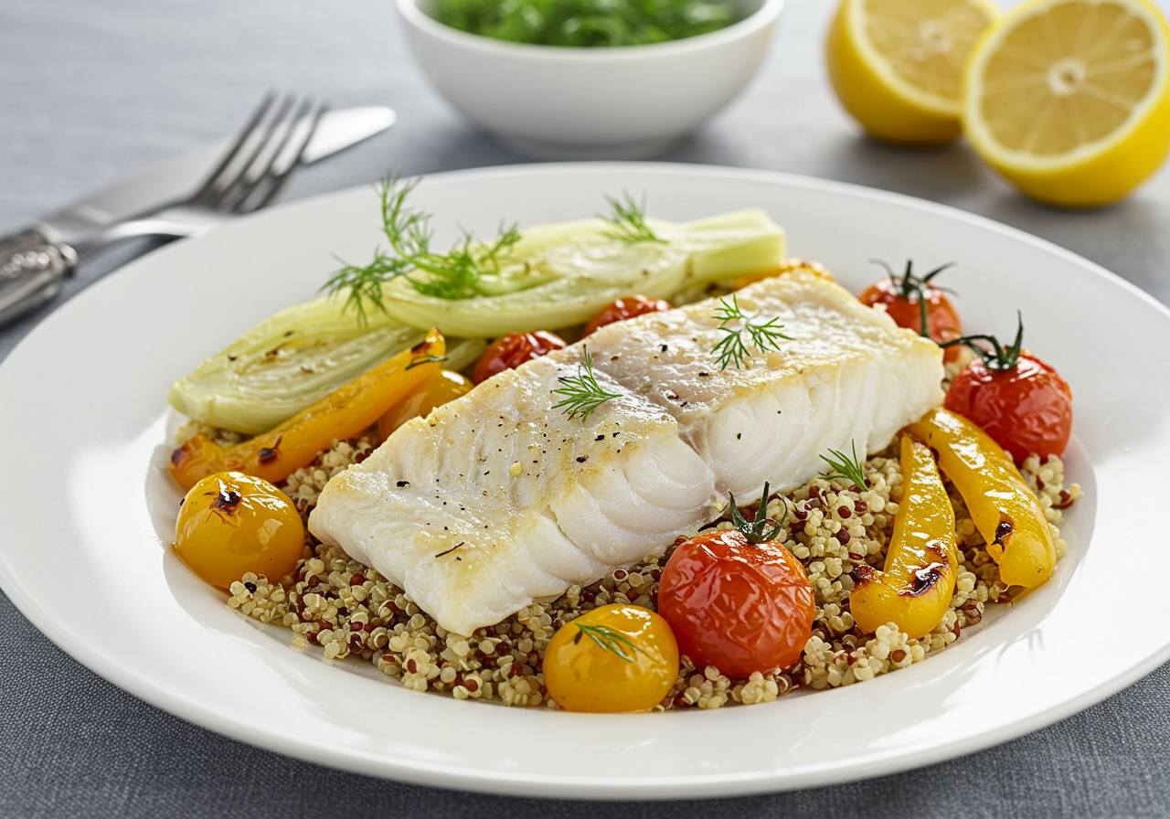Mediterranean Baked Cod with Fennel and Quinoa