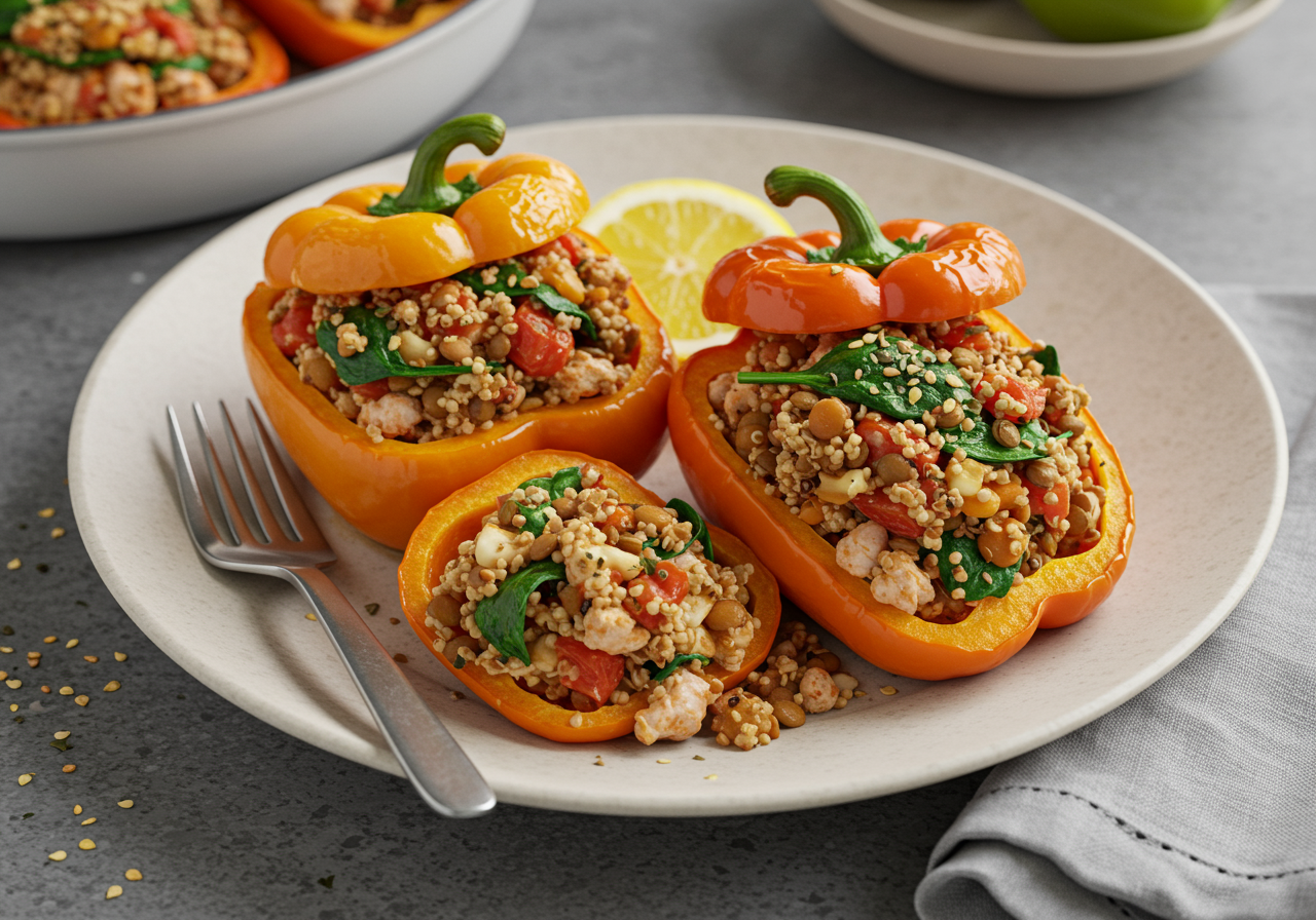 Mediterranean Turkey & Lentil Stuffed Peppers