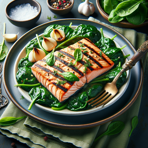 Grilled Salmon with Garlic Spinach