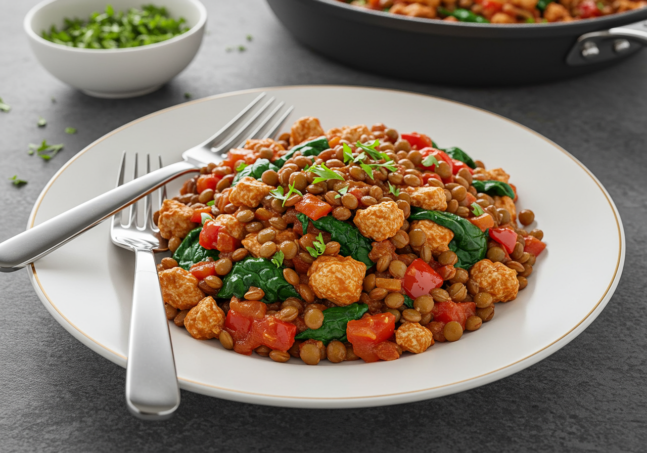 Speedy Mediterranean Turkey & Lentil Skillet