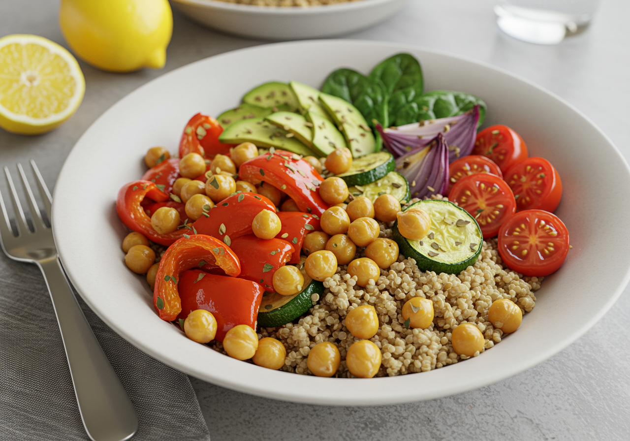 Mediterranean Roasted Vegetable & Chickpea Quinoa Bowl