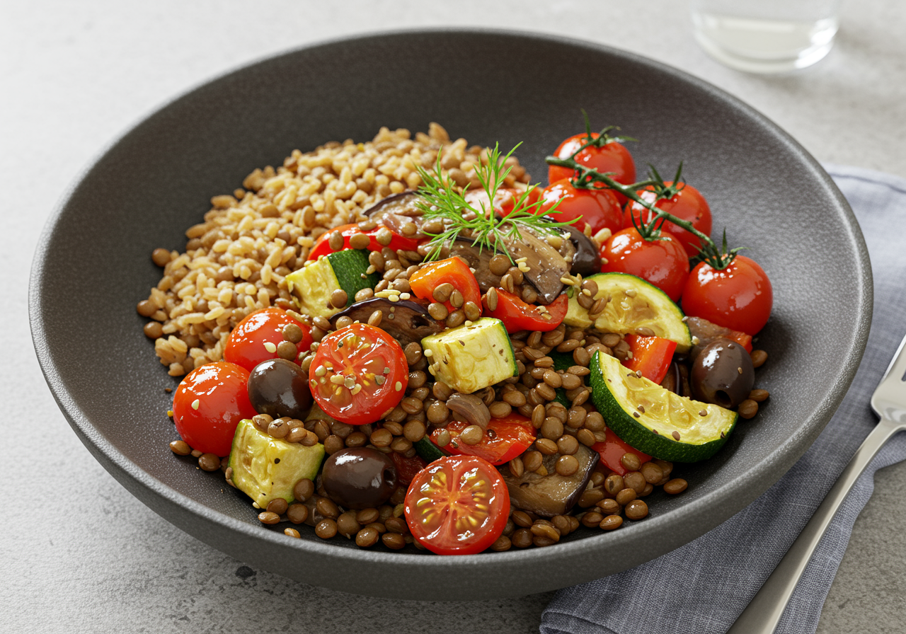 Mediterranean Spiced Lentil and Roasted Vegetable Bowl