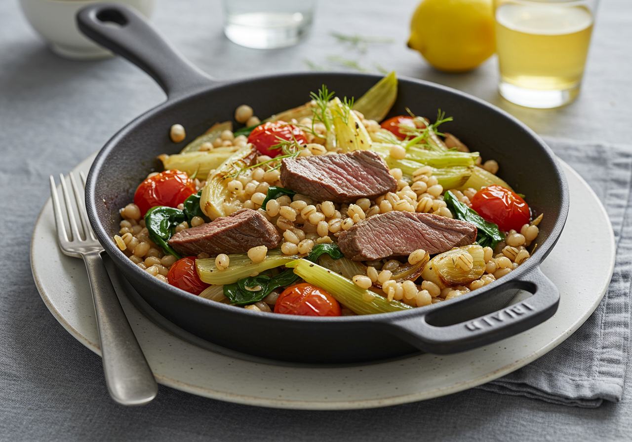 Hearty Lamb and Barley Skillet with Fennel