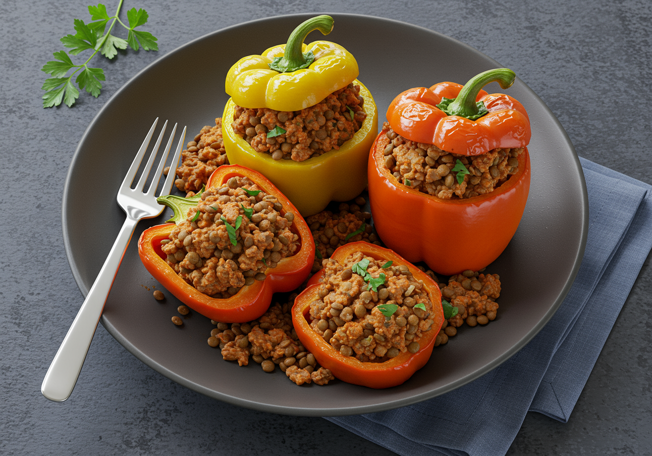 Spiced Lamb & Lentil Stuffed Bell Peppers