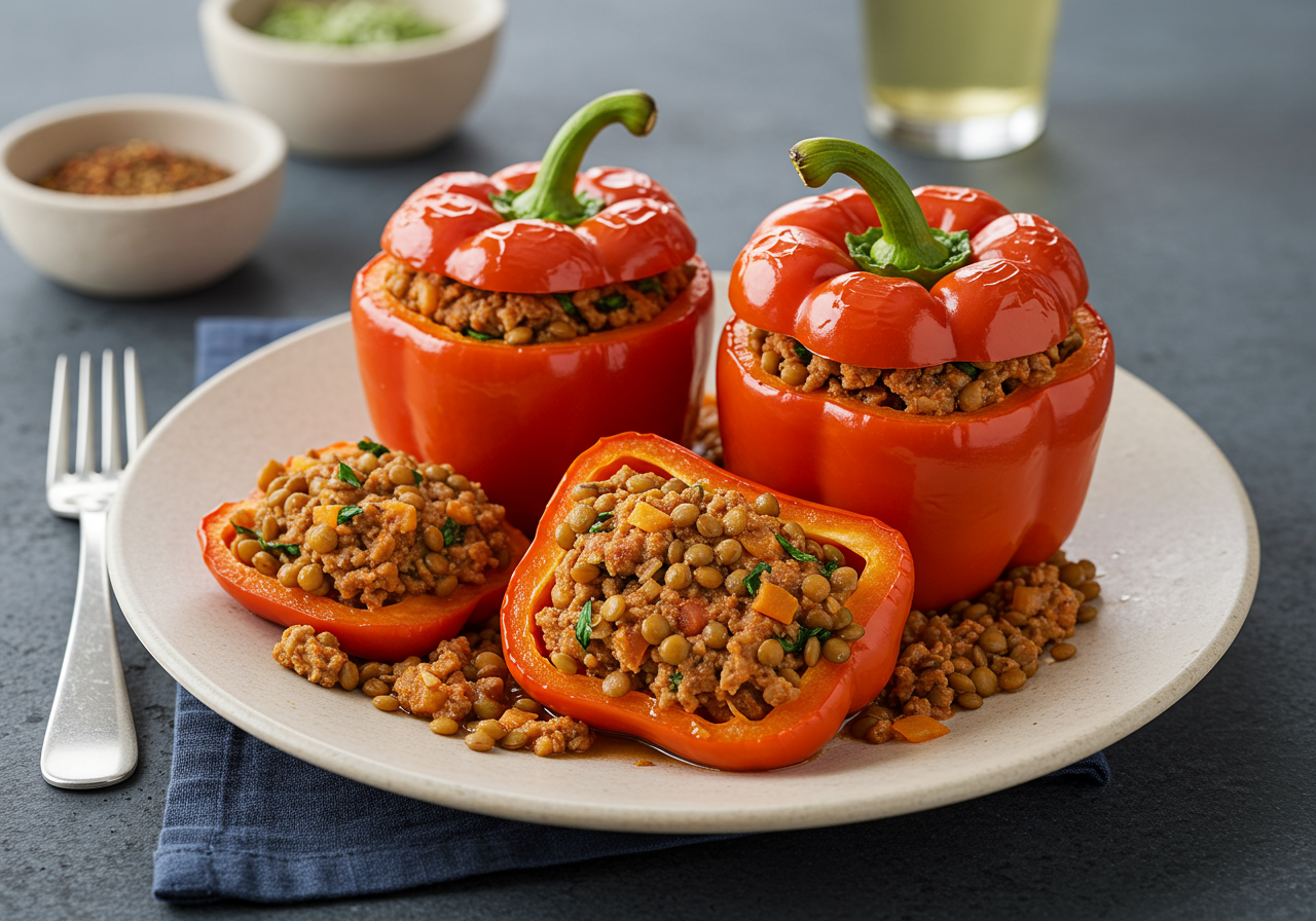 Spiced Lamb and Lentil Stuffed Bell Peppers