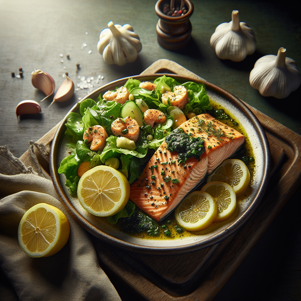 Garlic Lemon Salmon with Fresh Salad
