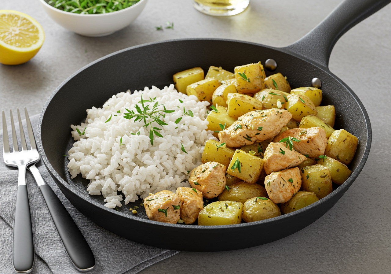Herbed Chicken and Potato Skillet with Lemon Rice