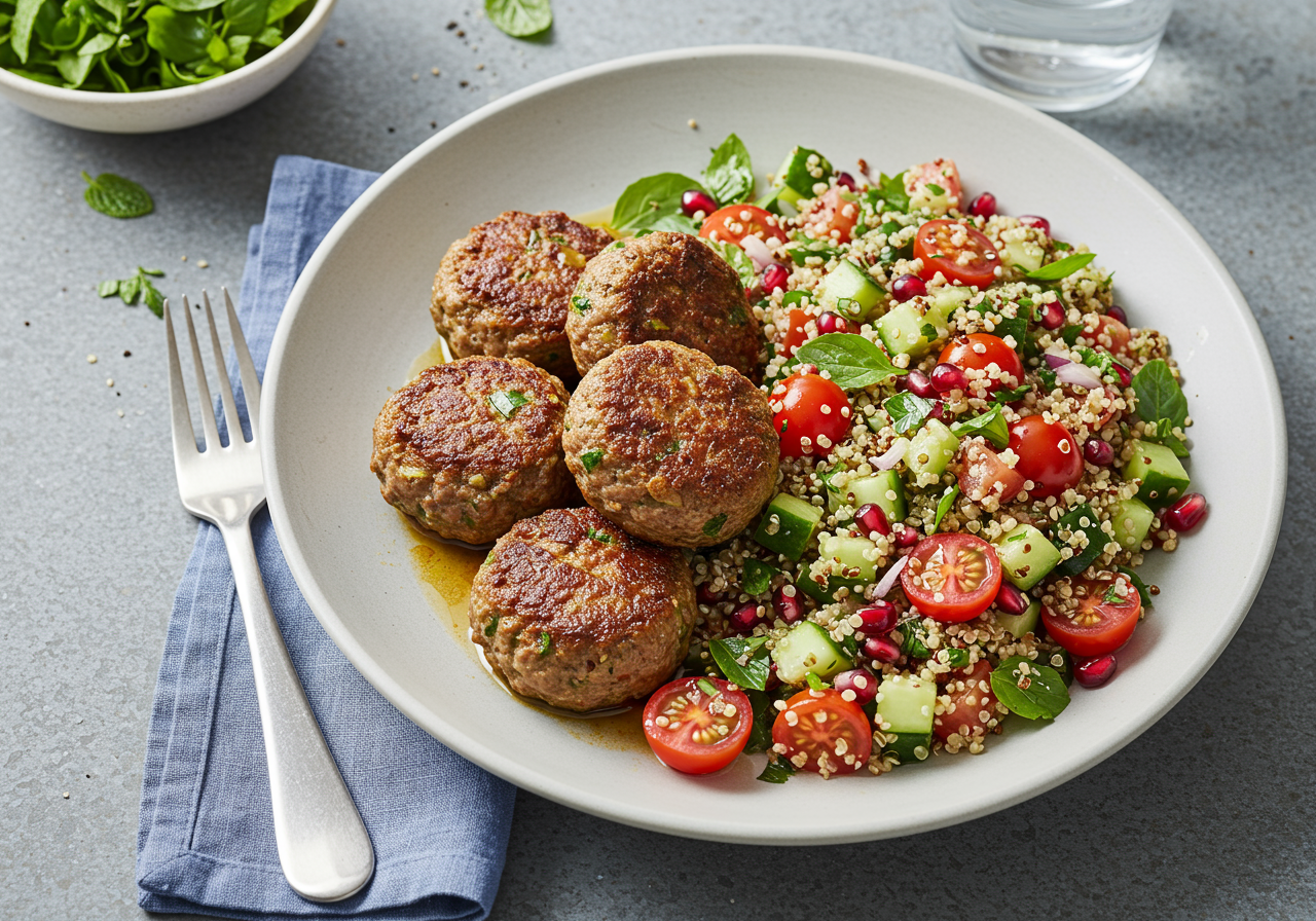 Herbed Lamb Koftas with Quinoa & Pomegranate Tabbouleh