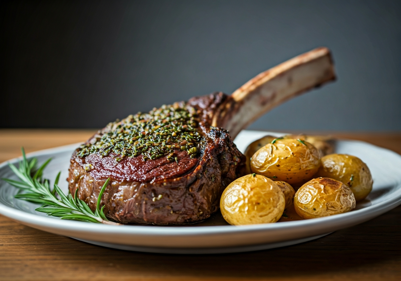 Herb-Roasted Tomahawk with Garlic Potatoes