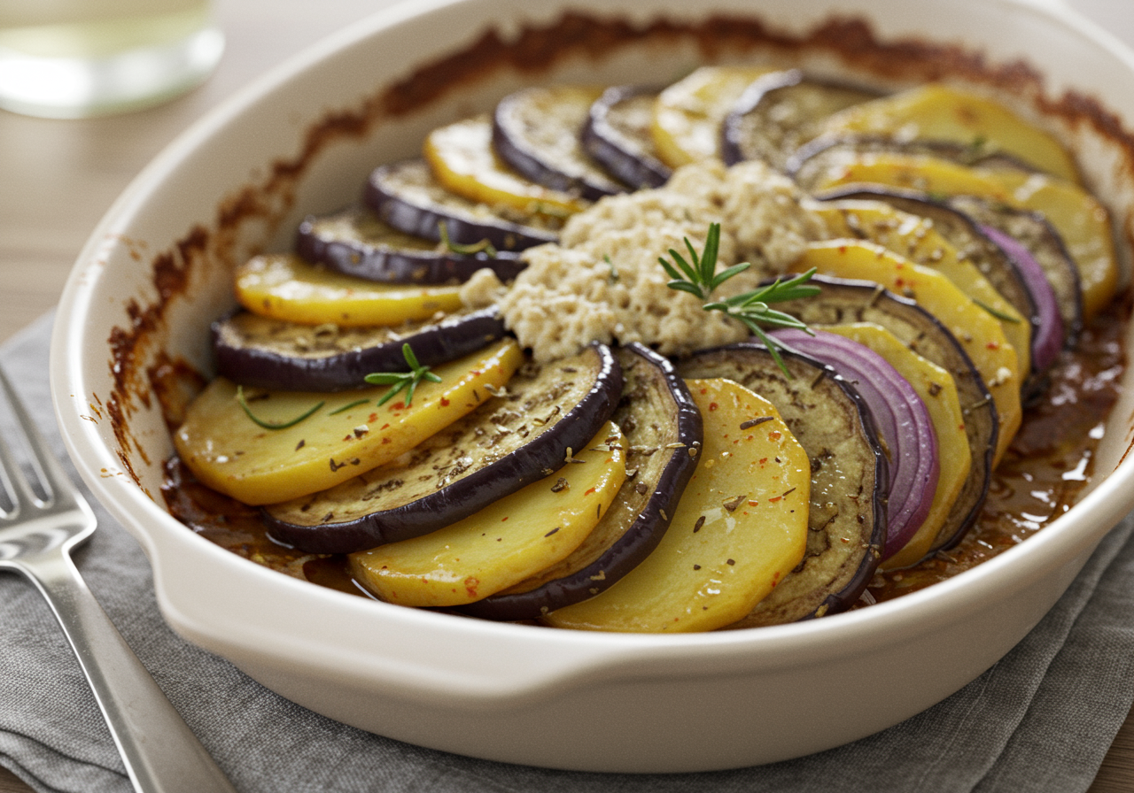 Layered Eggplant and Potato Bake with Rosemary