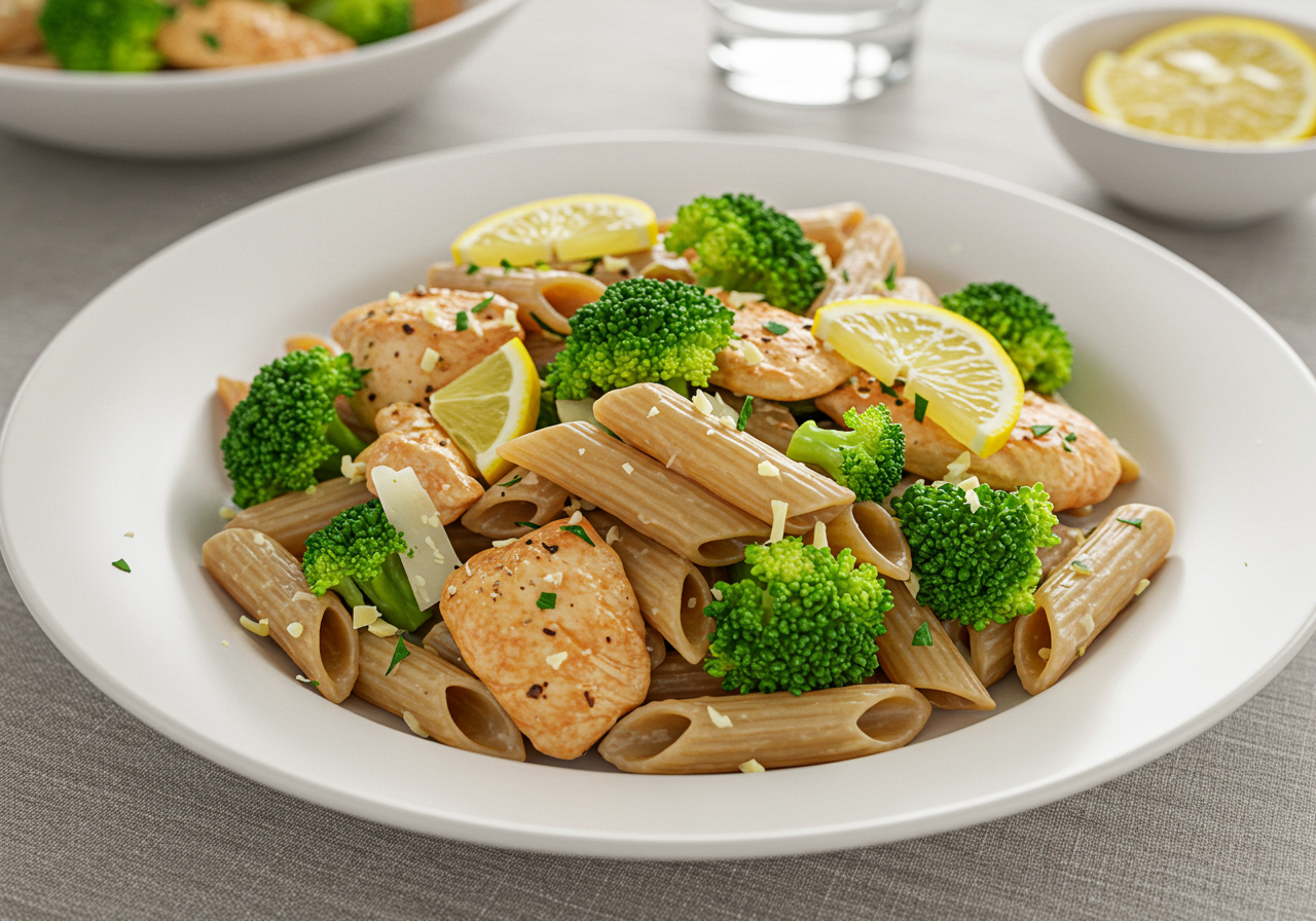 Lemon Garlic Chicken & Broccoli Whole Wheat Pasta