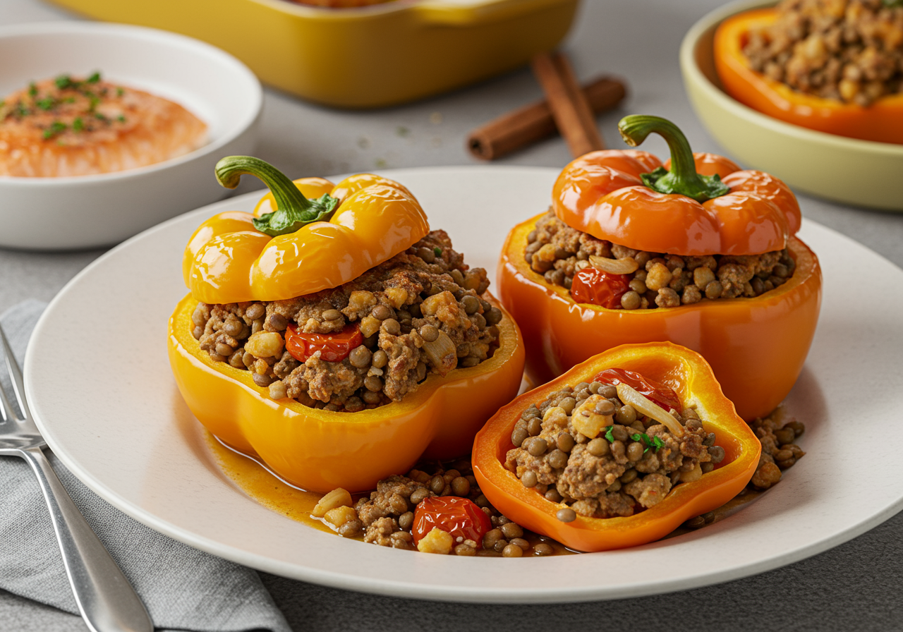 Mediterranean Lamb and Lentil Stuffed Peppers