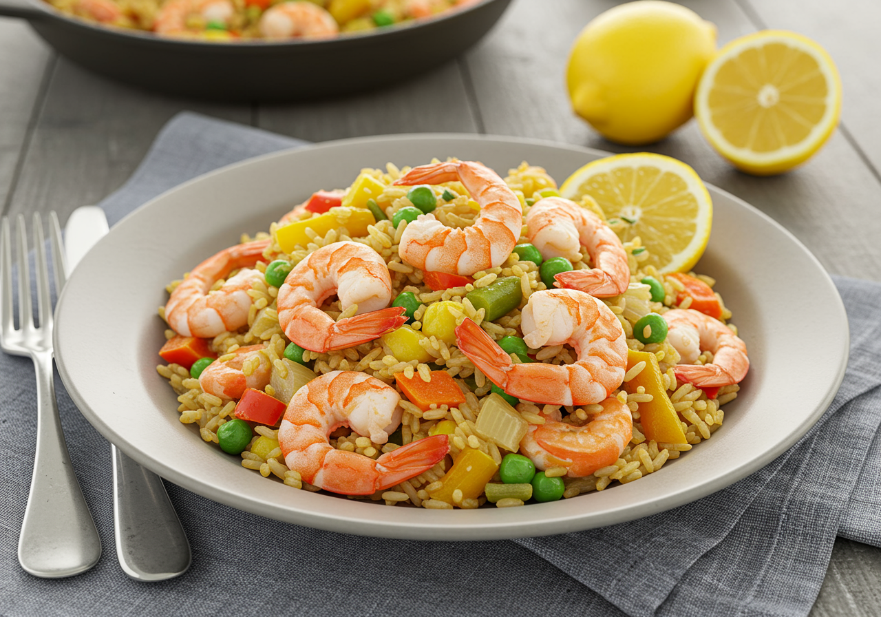 Mediterranean Shrimp and Vegetable Rice Pilaf