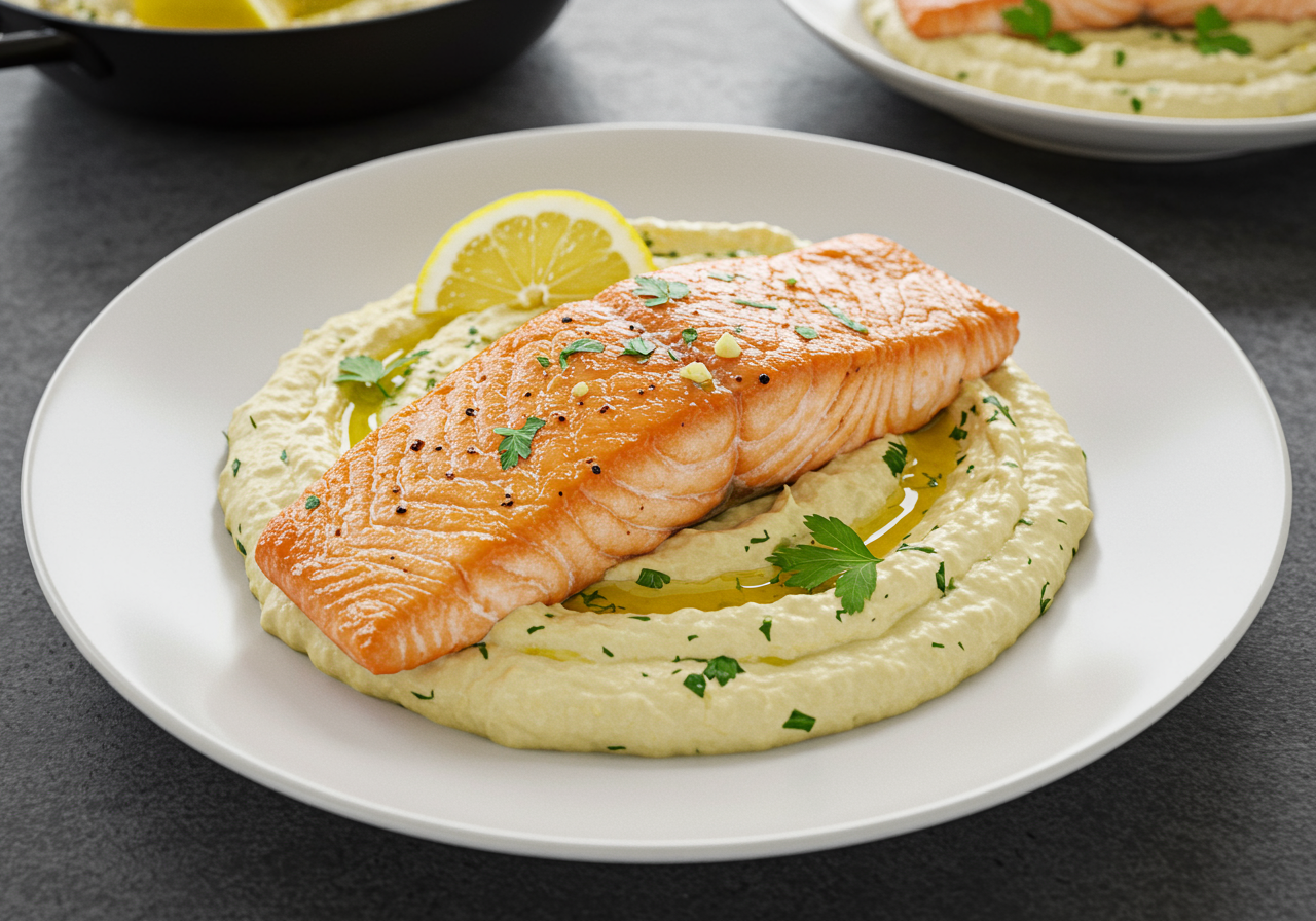 Pan-Seared Trout with Lemon-Herb Hummus