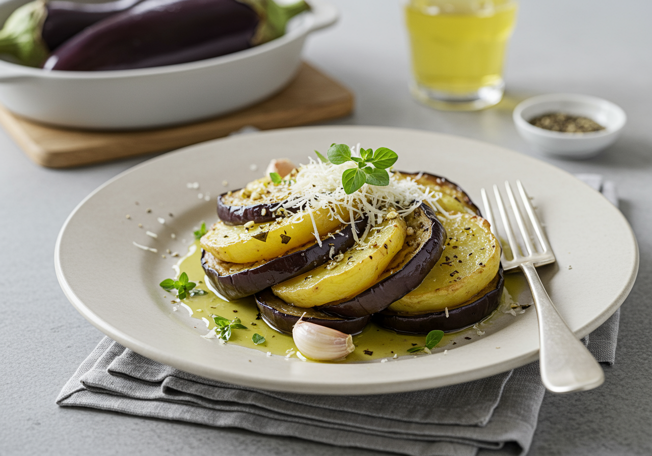 Roasted Eggplant and Potato Stacks with Herbs