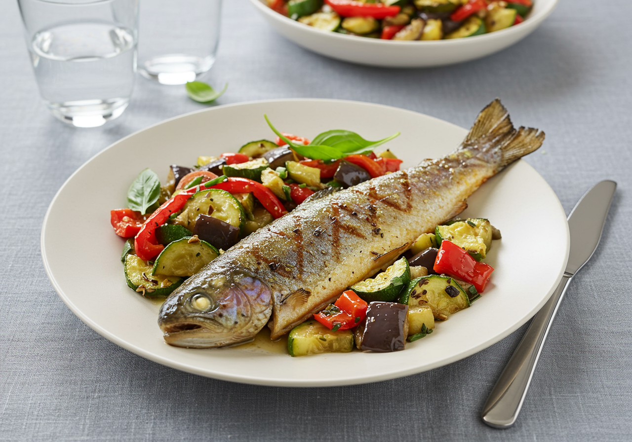 Herb-Grilled Trout with Balkan Vegetable Medley