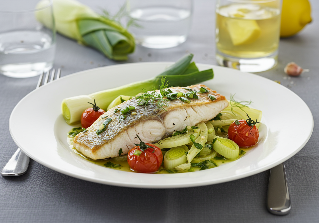 Pan-Seared Sea Bass with Fennel and Leek Fondue