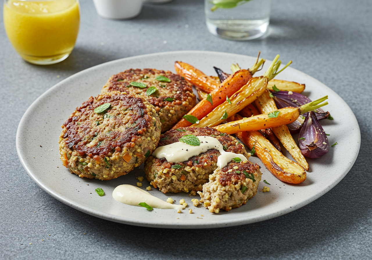 Mediterranean Lamb & Millet Patties with Roasted Root Vegetables