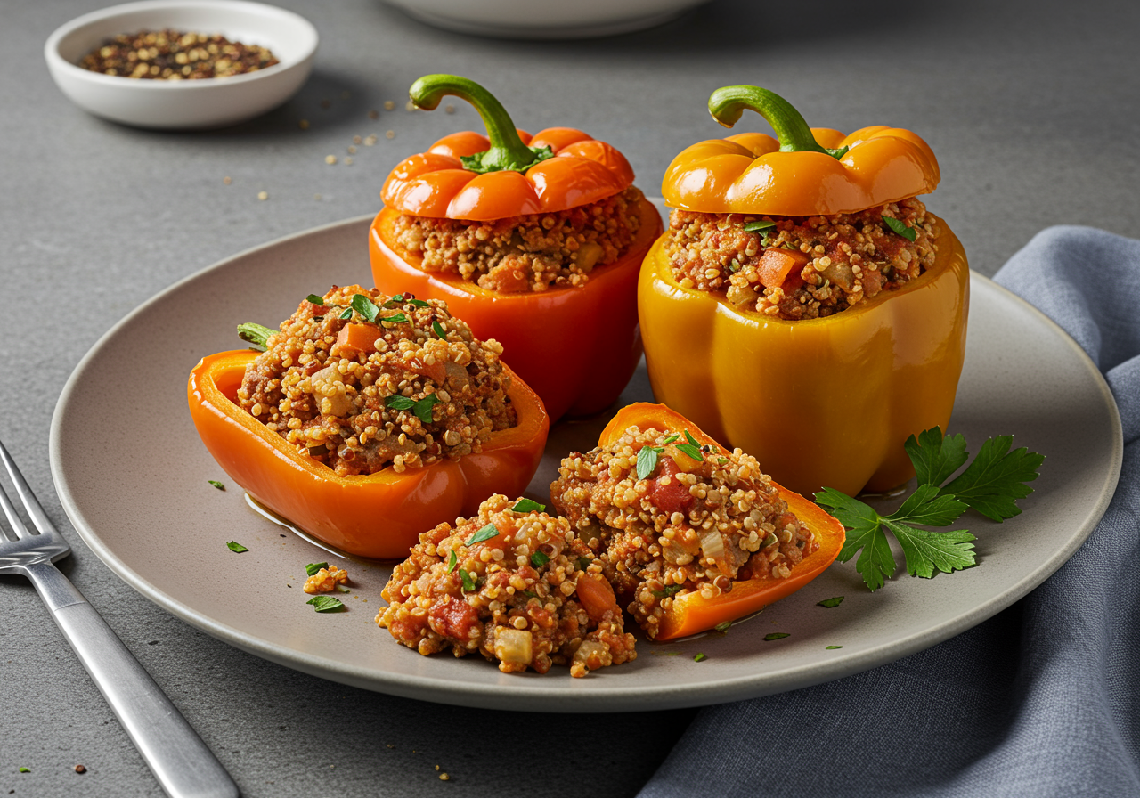 Moroccan Lamb and Quinoa-Stuffed Bell Peppers