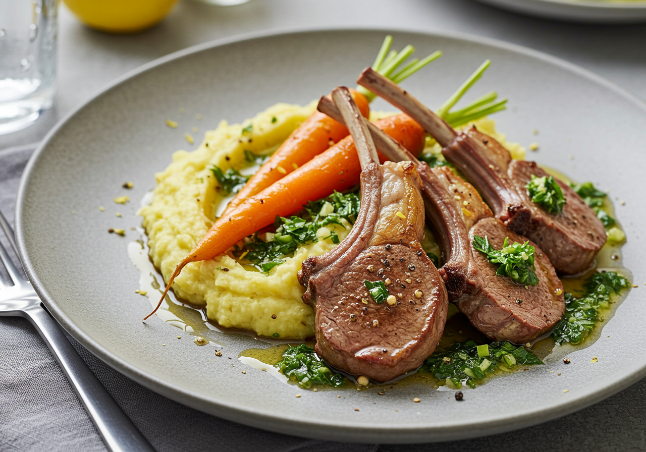 Pan-Seared Lamb Chops with Root Vegetable Mash & Mint Gremolata