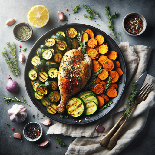 Herb-Roasted Chicken with Sweet Potato and Zucchini