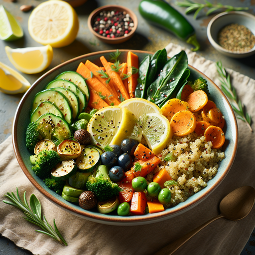 Roasted Vegetable & Quinoa Bowl with Lemon-Herb Dressing