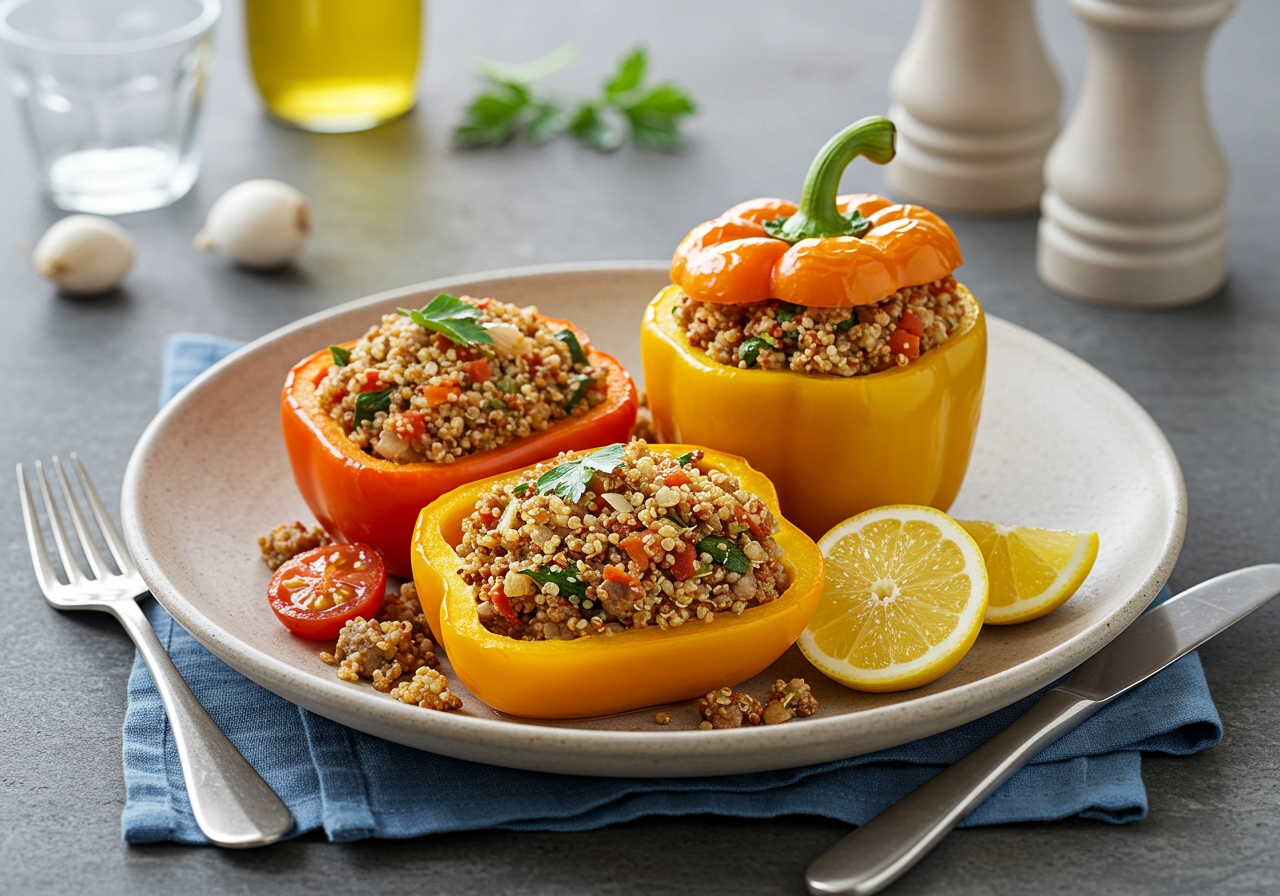 Mediterranean Lamb and Quinoa Stuffed Bell Peppers