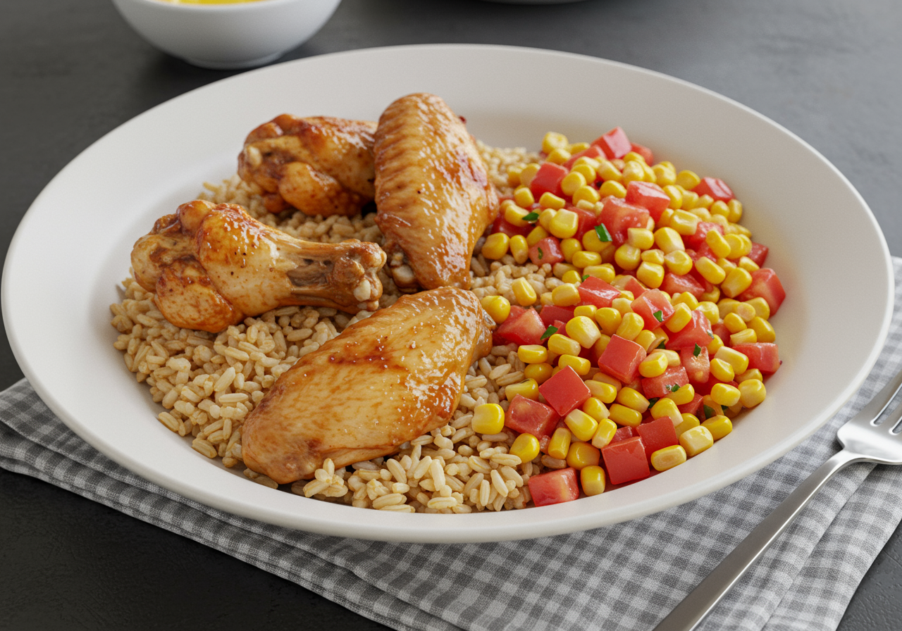 Baked Paprika Chicken with Fresh Tomato-Corn Rice