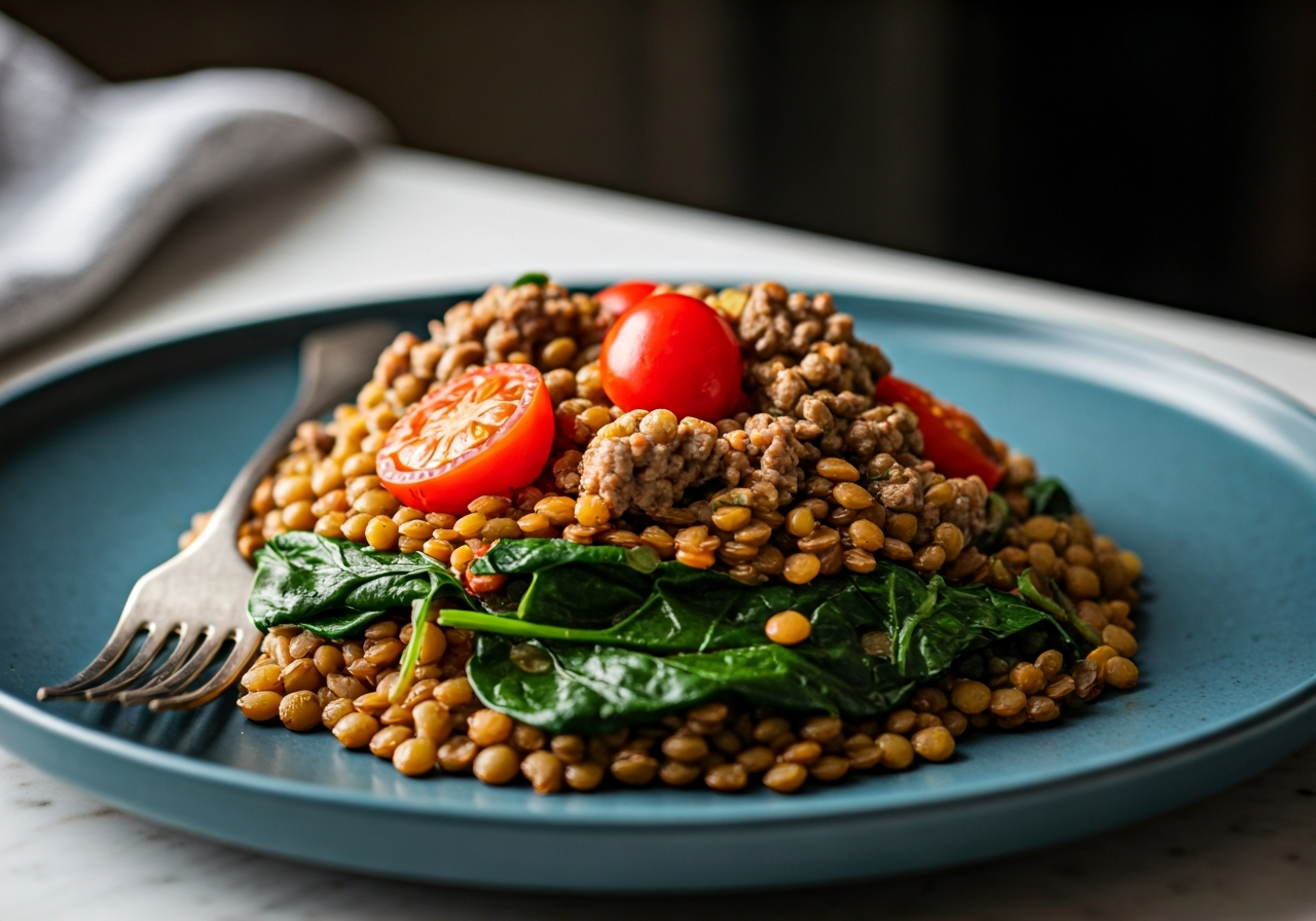 High-Protein Mediterranean Lamb and Lentil Skillet
