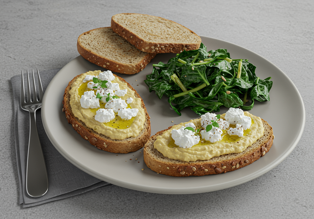 Mediterranean Hummus & Feta Toasts with Warmed Greens