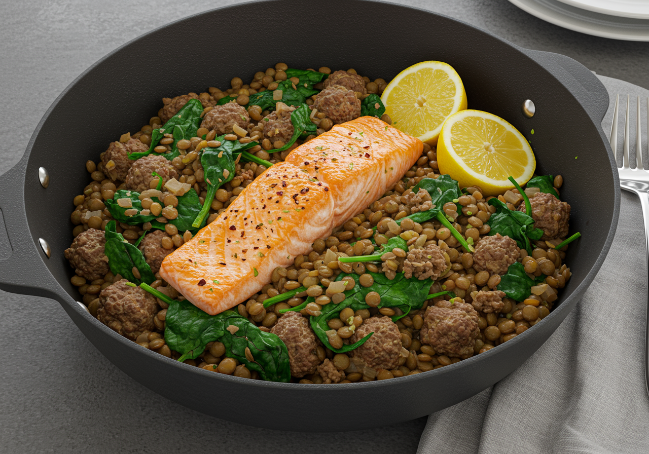 Mediterranean Lamb and Lentil Skillet