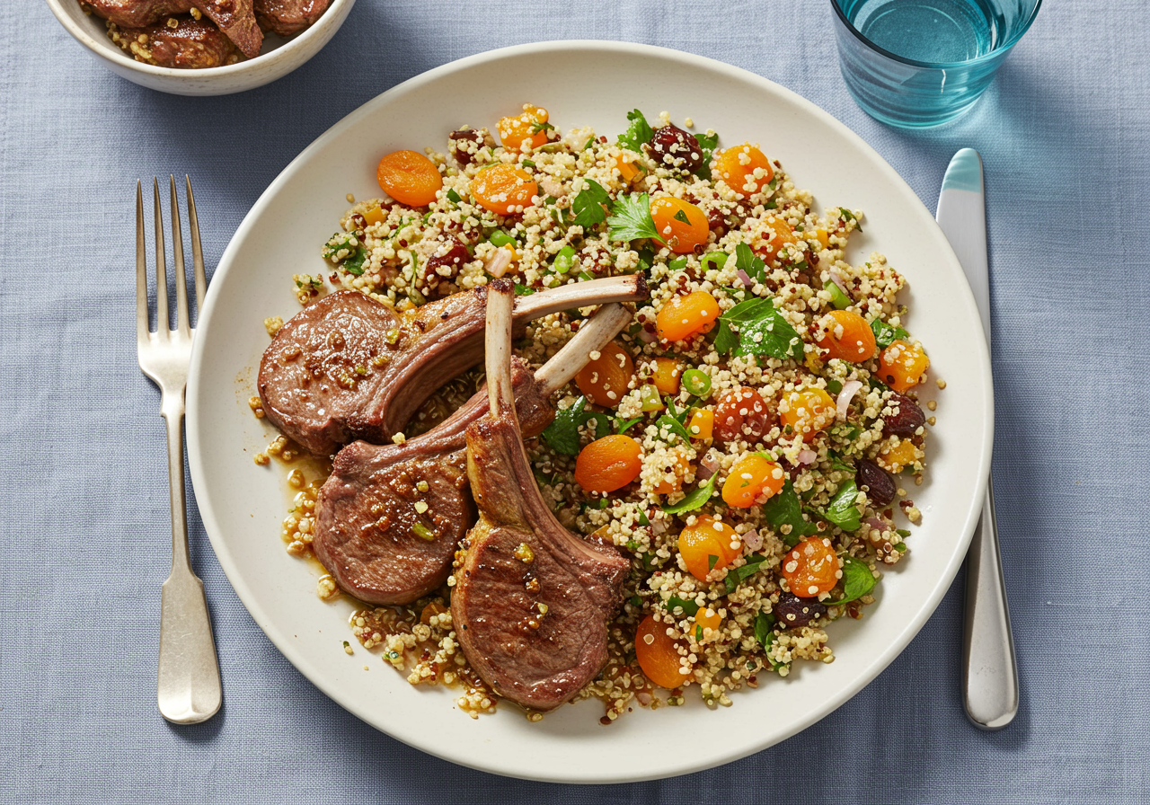 Moroccan-Spiced Lamb Chops with Quinoa & Apricot Salad