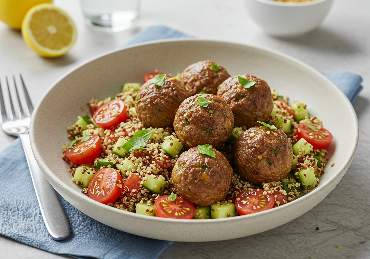 Moroccan-Spiced Lamb Meatballs with Herbed Quinoa