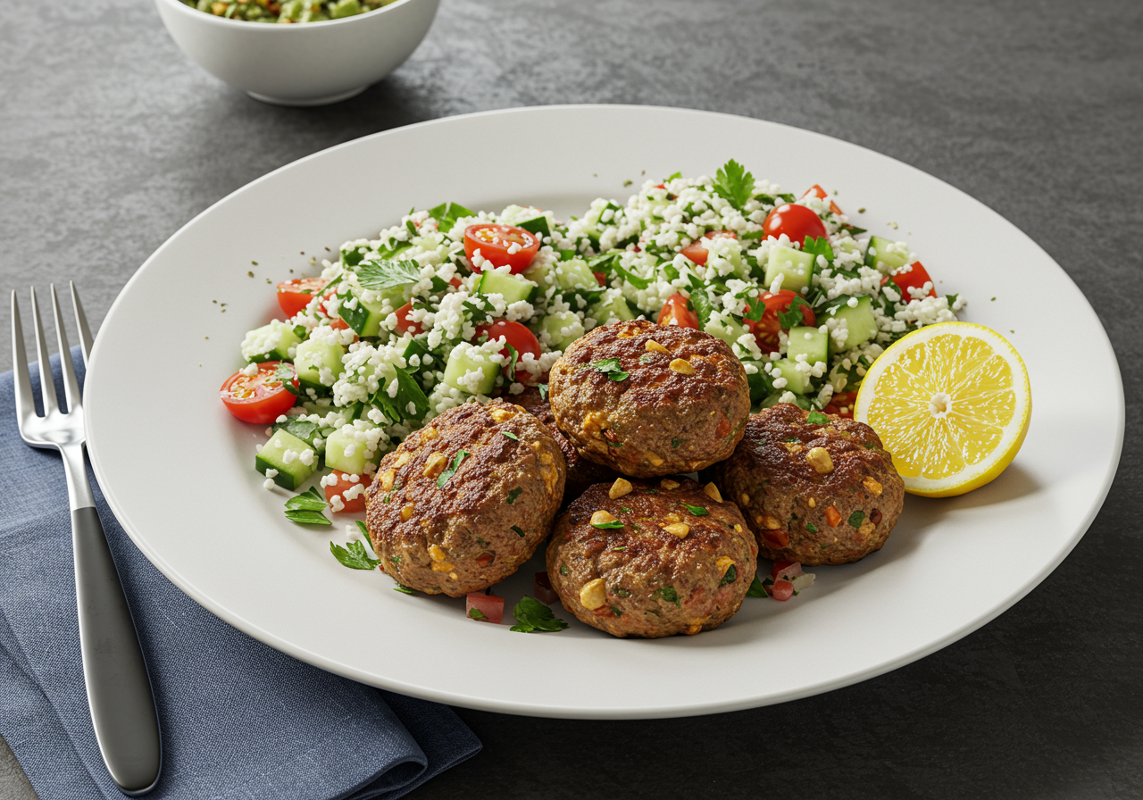 Keto Lamb Koftas with Herbed Cauliflower Tabbouleh